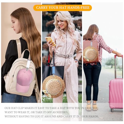 4Pcs Elastic Hat Clip for Travel, Hat Holder Hands Free Bag Accessory for Traveling Bags, Backpacks, Purses, Totes Black - color: Blue, Pink, Grey, White