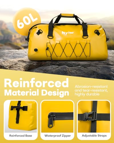 60L Waterproof Duffel Bag Motorcycle Dry Bag Backpack, Heavy-Duty Roll-Top Waterproof Bag with Sealed Seams & Waterproof Zipper for Riding, Kayaking, Camping & Travel (Yellow) - color: Yellow