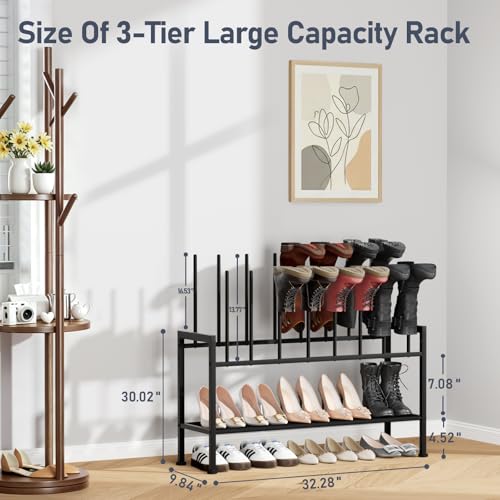 DIMJ Boot Rack 3-Tier - Black Metal Boot Storage Rack for Tall Boots Organizer Tall Boots, Multiuse Shoe Rack for Boots, Sneakers, High-Heel, Entryway, Fit for 8 Pairs, Black - size: 3-Tier - 8 Pairs