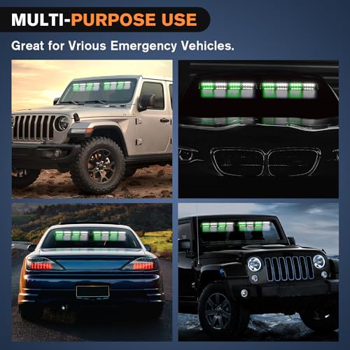 Nilight 32LED Green White Emergency Dash Strobe Lights with Controller Suction Cups Warning Hazard Interior Front/Rear Windshield Deck Split Light Bar for Truck Construction Vehicle - color: Green and White