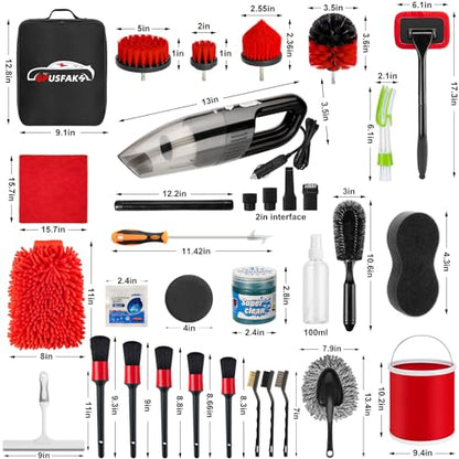 44Pcs Car Wash Cleaning Kit with Detailing Brushes Car Vacuum Drill Brush Set Collapsible Bucket Windshield Cleaning Tool Tire Brush Towels Complete Interior Exterior Detailing Set for Car - size: 44Pcs