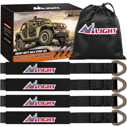Nilight Axle Tie Down Straps 2" x 38" with D-Rings and Protective Sleeve 11,127 LBS Break Strength – Car Hauler Tie-Downs for Engine Hoist Truck Trailer & UTV 4Pack (Black) - color: 2inx 38in Axle Tie Down Straps 4Pcs Black