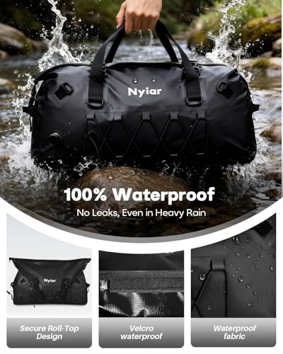 60L Waterproof Duffel Bag Motorcycle Dry Bag Backpack, Heavy-Duty Roll-Top Waterproof Bag with Sealed Seams & Waterproof Zipper for Riding, Kayaking, Camping & Travel (Black) - color: Black