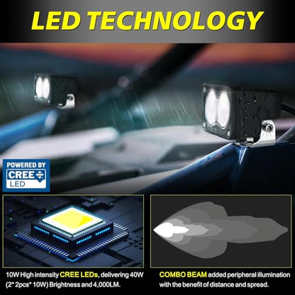 LED Pods, AKD Part 3 Inch CREE LED Off Road Driving Lights 40W Spot Flood Combo Small Ditch Light Fog Lights Pods 2 Packs for Truck Motorcycle SUV UTV ATV Dirt Bike Surron - color: White
