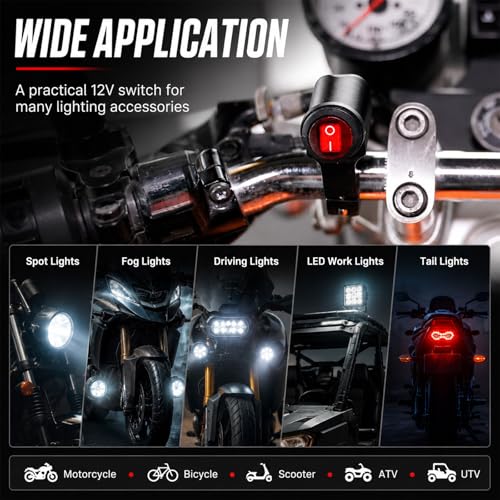 2 PCS Motorcycle Handlebar Switch, 12V Waterproof Aluminum Alloy Handlebar Switches with On-Off Push Button, Headlight Fog Light Switches Fits 7/8" Handlebars, Motorcycle Accessories - color: 2 PCS