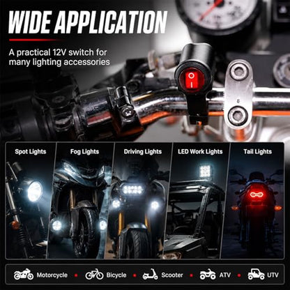 2 PCS Motorcycle Handlebar Switch, 12V Waterproof Aluminum Alloy Handlebar Switches with On-Off Push Button, Headlight Fog Light Switches Fits 7/8" Handlebars, Motorcycle Accessories - color: 2 PCS