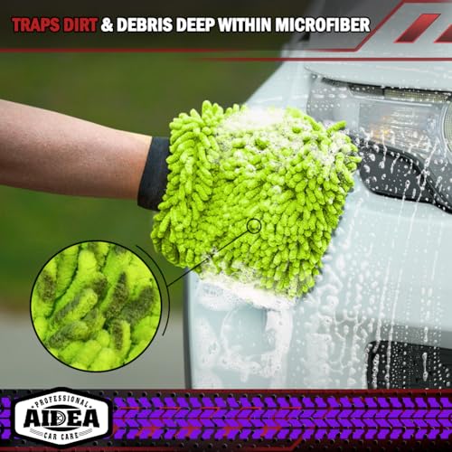 AIDEA Car Wash Mitt Microfiber, 1PK-Scratch-Free& Lint-Free, Premium Chenille Microfiber Mitt Car Wash Brush-Green Regular Size (7.12''X10.14'') - color: Green, size: 1PK-7.12''X10.14''