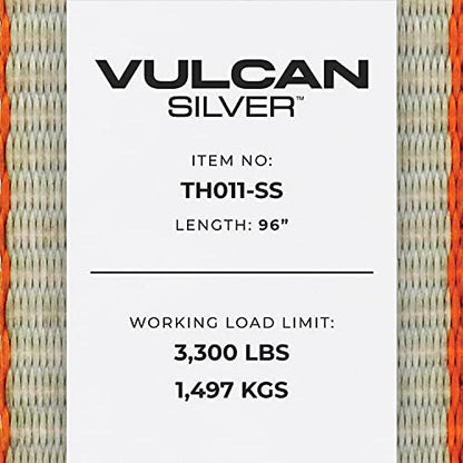 VULCAN Wheel Dolly Tire Harness with Universal O-Ring - Lasso Style - 2 Inch x 96 Inch - 4 Pack - Silver Series - 3,300 Pound Safe Working Load- Straps Only - Ratchets Sold Separately - color: Silver Series