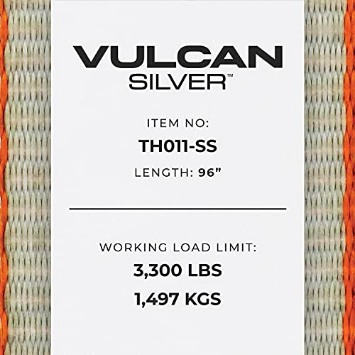VULCAN Wheel Dolly Tire Harness with Universal O-Ring - Lasso Style - 2 Inch x 96 Inch - 4 Pack - Silver Series - 3,300 Pound Safe Working Load- Straps Only - Ratchets Sold Separately - color: Silver Series
