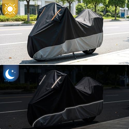 Outdoor Waterproof Motorcycle Cover 420D Oxford with Side Top Box Compatible with Harley Davidson Touring Ultra Limited Street Glide Road Glide Electra Glide (116" x 47" x 53") (Gray) - color: Gray
