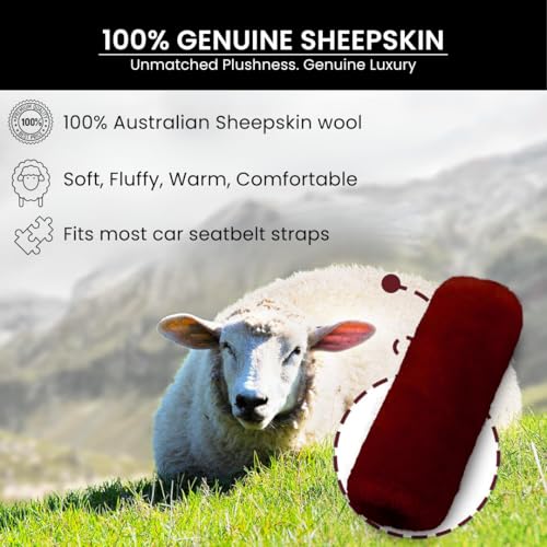 Andalus Genuine Sheepskin Car Seat Belt Cover Pad – Soft Fuzzy, Comfy Fluffy Seatbelt Covers, Shoulder Pad Neck Cushion Protector, Car Accessories for Woman, Man, Girl (Grape Red, 2-Pack) - color: Grape Red