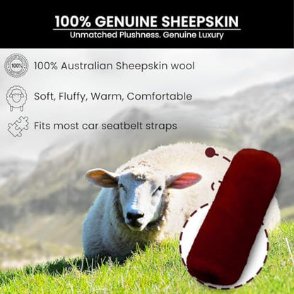 Andalus Genuine Sheepskin Car Seat Belt Cover Pad – Soft Fuzzy, Comfy Fluffy Seatbelt Covers, Shoulder Pad Neck Cushion Protector, Car Accessories for Woman, Man, Girl (Grape Red, 2-Pack) - color: Grape Red