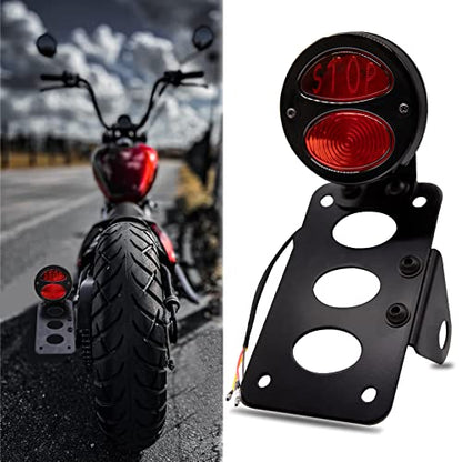 Rich Choices Motorcycle Tail Lights with Side License Plate Bracket Brake Lights Integrated Stop Light Waterproof Aluminum Universal 12V for Sportster 883 1200 Cruiser Bobber Chopper - color: Black#4