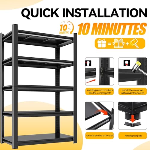 Heavy Duty Shelving 4-Tier Industrial Metal Shelves, 45W/16D Garage Storage Adjustable Shelf Rack, Sturdy Scratch-Proof, Ideal for Pantry, Closet, Kitchen, Warehouse, 16 Inches Deep, 63"H - size: 4 Tier | 63" H x 45" W x 16" D