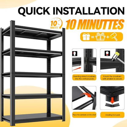 32" W Garage Shelves Heavy Duty 4-Tier, Adjustable Metal Storage Shelf with Fences, Organizer Rack for Garage, Basement, Pantry & Warehouse, Black, 53 Inches High - size: 4 Tier | 53" H x 32" W x 12" D