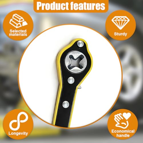 Car Jack Ratchet Wrench, Wheel Jack Lift Speed Handle with Forward and Reverse Knob Design, 360° Swivel Labor-Saving Scissor Jack Ratchet Wrench for Travel Truck Motorcycle (Yellow)