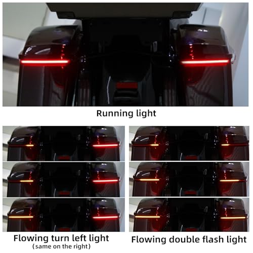 TCT-MOTORPARTS 5" Stretched Saddlebags w/LED Saddlebag Run Brake Turn Signal Lights Fit For Harley Touring 2014-2025 Road King Street Glide - color: Stretched Vivid Black w/Light #3
