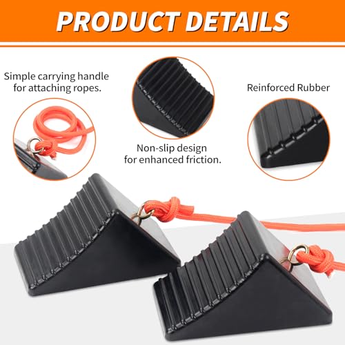OULEME Heavy Duty Rubber Wheel Chocks with Eyebolt, Solid Wheel Stoppers for Camper, Travel Trailer, RVs, Truck, and ATV, Anti-Slip and Anti-Oil Design, 8"x5"x4"(4-Pack) - size: With Eyebolt(S)