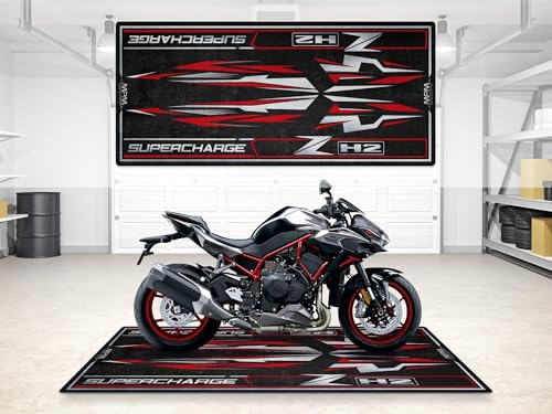 Garage Mat for ZH2 Motorcycle Model, Parking mat, Pit Mat, Washable Non-Slip Garage and Showroom Floor Carpet (Metallic Silver Gray, Size 2: 102 x 47/260 x 120 cm) - color: Metallic Silver Gray, size: Size 2: 102 x 47 "/ 260 x 120 cm