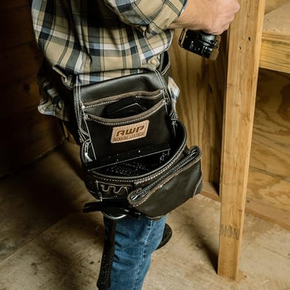 AWP Tool Pouch, Electrician Tool Pouch, Premium, Professional Multi-Pocket Organizer - size: 1 Pack, style: TrapJaw Leather Tool Pouch