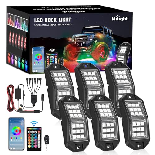 Nilight RGB LED Rock Lights Kit 6 PCS 18LED Wide Angle Wheel Well Light with Remote & Bluetooth App Dual Control Multi Modes Underglow Multicolor Neon Pod for ATV UTV SUV Offroad Truck RZR Boat - color: RGB 18LED, size: 6 Pods