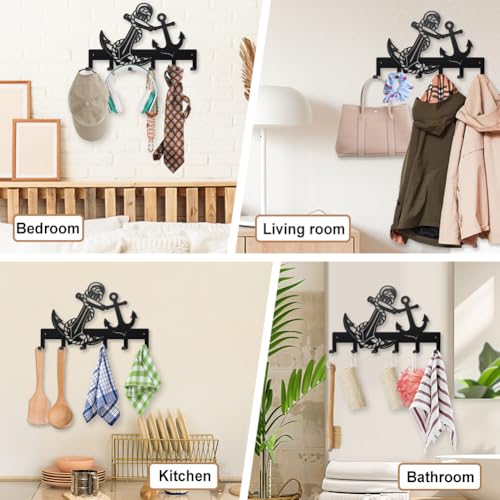 MAYJOYDIY Sailing Anchors Metal Key Hook Sailor Rope Coat Rack Wall Mounted 15.7×9.8inch Art Wall Decor Key Holder Organizer Rack with 6 Hooks for Gift Coats Hats Towels Bags Hanging - style: Sailing Anchors