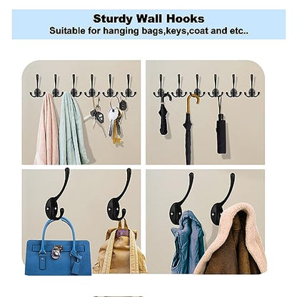 Kruodop 4Pcs Coat Hooks Wall Hooks for Hanging Heavy Duty, Wall Mounted Black Towel Hooks, Metal Single Coat Hanger with Screws Cup Retro for Coats, Handbags, Towels - color: black 4pcs