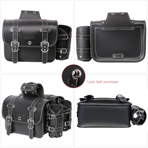 High-density Leather Motorcycle Saddebags-Throw Over Saddle bags,Panniers, with cup holder,Harley Sportster Waterproof, Side Tool Bag, Storage Tool Bag for Motorbike,Universal,1Pair (Black3) - color: Black3