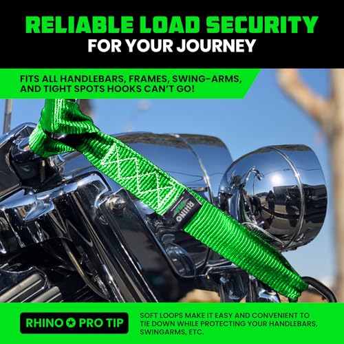Rhino USA Soft Loop Tie Down Straps (4-Pack) - 1.6 Inch x 17 Inch (5,000 lbs Break Strength) Heavy Duty Motorcycle Handlebar Straps for use with Ratchets for ATV, UTV, Dirt Bike (Green) - color: Green 4-Pack