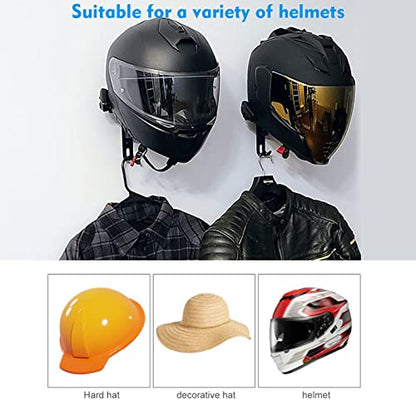 Motorcycle Helmet Holder Wall Mount 180 Degree Rotation Double Hook Helmet Hanger Bracket Display Rack for Helmets Caps Jackets Basketball Tail Box Garages Living Rooms Of