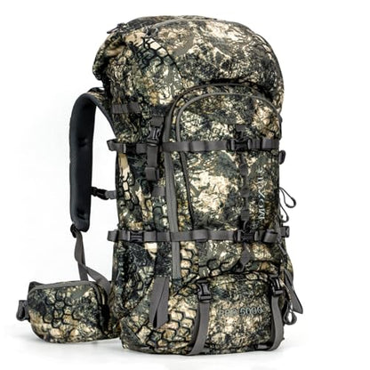 MOXULE Pro 5000 Camo Frame Backpack - Meat Hauler Pack with Rain Cover for Outdoor - color: Camo 80l