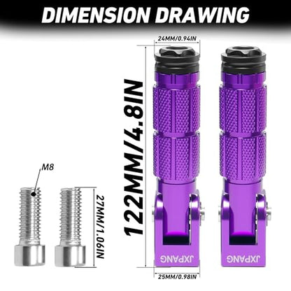 Universal Motorcycle Bicycle Folding Passenger Foot Pegs M8 Rearsets Rear Set Footrests Footpeg Foot Rest Peg Pedals For Bike Install Hole 8mm (A-ZDJT-012-Purple) - color: A-ZDJT-012-Purple