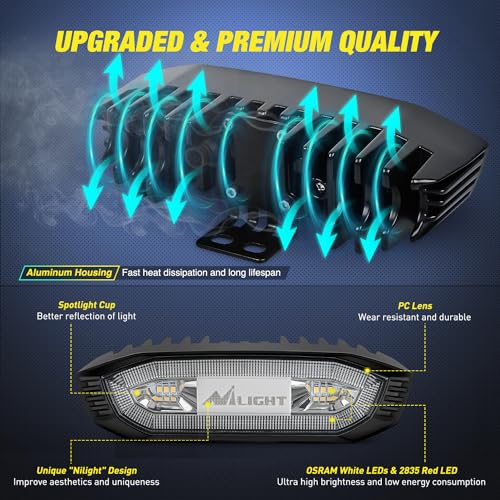 Nilight UTV LED Chase Brake Light Universal 1.75”-2.0” Roll Bar Mount Running Strobe Reverse Cargo Lights for ATV Can-Am Polaris RZR Dune Buggy Golf Cart Boat - color: UTV LED Chase Brake Light 1PCS