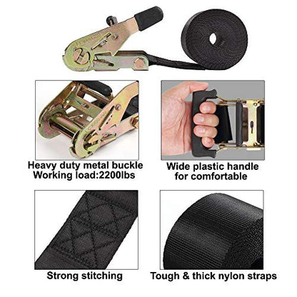 Endless Ratchet Tie Down Straps Heavy Duty Cargo Tie Downs, Sturdy Nylon Black Strap Down Ratcheting Securing Straps, Track Spring Fittings, Tie-Down Motorcycles, Trailer Loads, Kayak - size: 2"x20'-2pcs black
