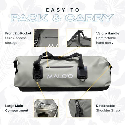 Malo’o Waterproof Dry Duffel, Heavy-Duty Roll Top Waterproof Gear Bag with Shoulder Strap & Molle Loops, Marine Duffel for Kayaking, Boating, Camping, Beach & Travel, Grey, 100L - color: Grey, size: 100L