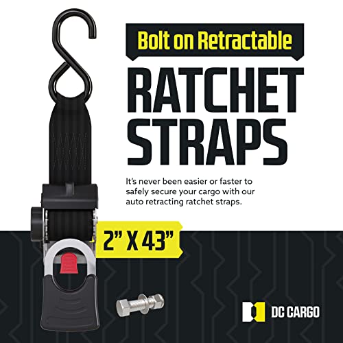 DC Cargo Mall Bolt-on Auto Retractable Ratchet Straps (2-Pack) 2” x 43", Heavy Duty, 1,809lb Break Strength – Tie Down Straps for Boat, Jet Ski, RZR, ATV - color: Stainless steel, size: 2" x 43"