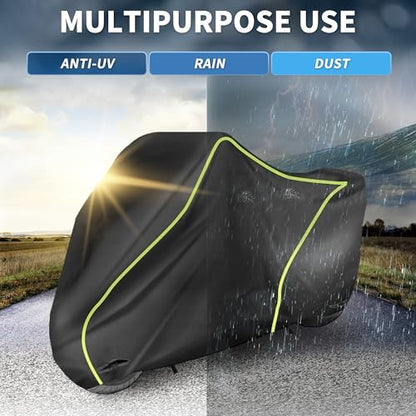 X AUTOHAUX 245cm/96" Motorcycle Cover Waterproof for Kawasaki Vulcan 900 Classic/Vulcan 1700 Nomad Heavy Fabric Outdoor Sun UV Rain Dust All Weather Protection Motorbike Cover Black - size: 245*105*125cm
