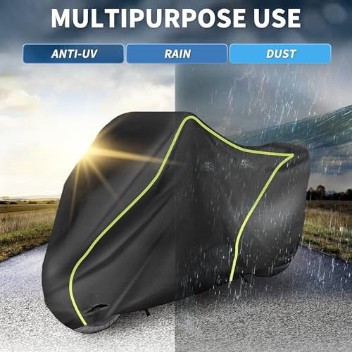 X AUTOHAUX 295cm/116 Motorcycle Cover Waterproof for Harley-Davidson Tri Glide Ultra for Can-Am Spyder RT/Spyder F3 Outdoor Sun Dust All Weather Protection Motorbike Cover Black - size: 295*110*140cm