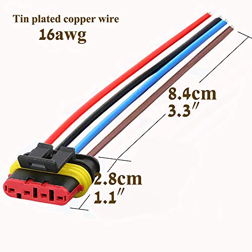 4 Pin Connector Waterproof,4Pin Way Car Electrical Connector,with Wire 16 AWG Marine for Car,Truck,Boat,Motorcycle and Other Wire Connections. (5pairs) - size: 4-way