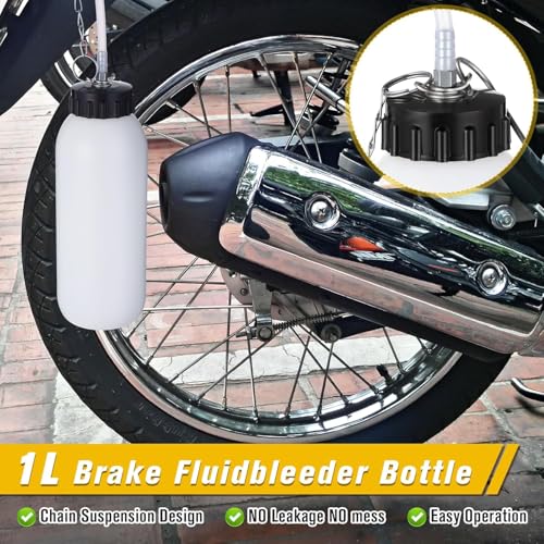 Meonum 4pcs 1L Brake Bleeder Bottle with 20 Inch Tube and Rubber Connector, One Person Brake Bleeder Kit Suitable for Cars and Motorcycles ATVs