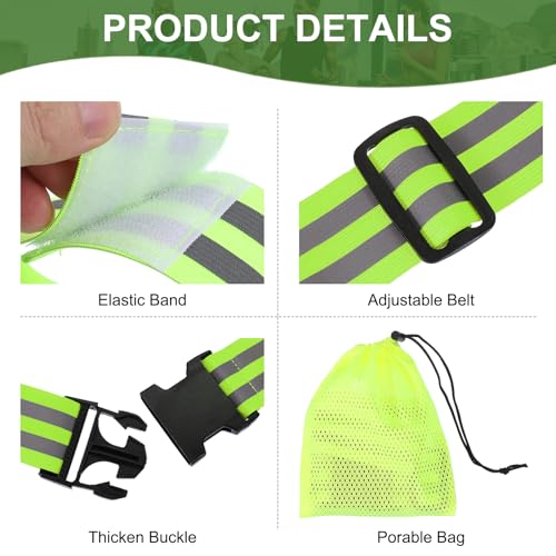 PATIKIL High Visibility Reflective Bands for Wrist Arm Ankle Leg, Adjustable Reflective PT Belt with Armbands & Storage Bag for Women Men Night Running Walking Cycling - color: Green
