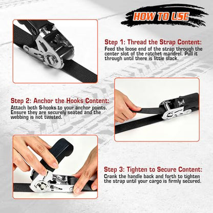 8-Pack Ratchet Tie Downs, 15Ft Heavy Duty Lashing Straps, 1800LBS Break Strength, Cargo Straps with Rubber Handle & S Hooks for Moving Appliances, Motorcycle, ATV, UTV, Truck Bed, Black - color: Black
