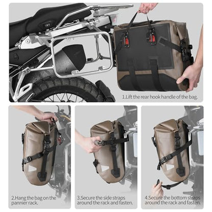 Rhinowalk Motorcycle Saddlebag Waterproof Luggage Bag Quick Release Motorcycle Side Bag 24L Fits Most Adventure and Sports Bike Motorbike Racks (Black, 1 pc) - size: 24 liters