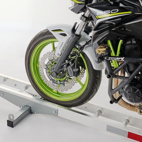 Motorcycle Hitch Carrier with 47‘’ Loading Ramp, Aluminum Hitch Bike Rack for Car & SUV, 400lb Capacity, Dirt Bike Trailer Rack with Stabilizer & Ratchet Straps, Fits 2" Receiver