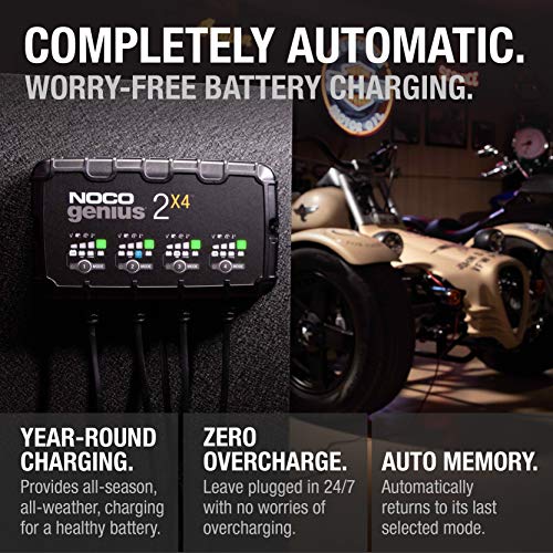 NOCO GENIUS2X4: 8A 4-Bank Smart Battery Charger (2A/Bank) - 6V/12V Automatic Maintainer, Trickle Charger & Desulfator with Overcharge Protection & Temperature Compensation – for Lead-Acid & Lithium