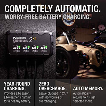 NOCO GENIUS2X4: 8A 4-Bank Smart Battery Charger (2A/Bank) - 6V/12V Automatic Maintainer, Trickle Charger & Desulfator with Overcharge Protection & Temperature Compensation – for Lead-Acid & Lithium