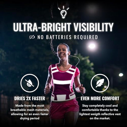 Mesh Reflective Running Vest with Inside Pocket & 2 Bands, Pink Small - color: Pink, size: Medium