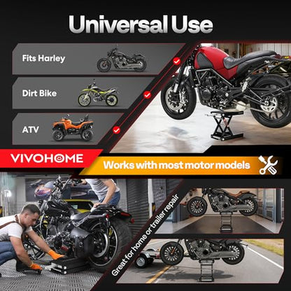 VIVOHOME 1100 LBS Motorcycle Lift Scissor Jack, Wide Deck Hoist Stand, Height Adjustable Center Stand with Crank, Steel Lift for Cruiser, Dirt Bike, ATV - Black - color: Black
