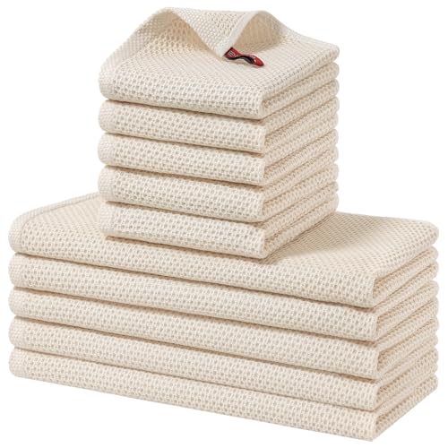 Homaxy 100% Cotton Kitchen Towels and Dishcloths Set, 12 x 12 Inches and 13 x 28 Inches, Set of 10 Bulk Kitchen Towels Set, Ultra Soft Absorbent Dish Cloths for Washing Dishes, Beige - color: Beige, style: 10-Piece Set
