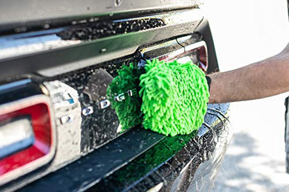 The Rag Company - Premium Chenille Microfiber Knobby Wash Mitts - Perfect for Car Washing and Detailing; Scratch-Free, Lint-Free, Double-Sided, Plush, and Absorbent; Lime Green + Blue (2-Pack) - color: Lime Green + Blue